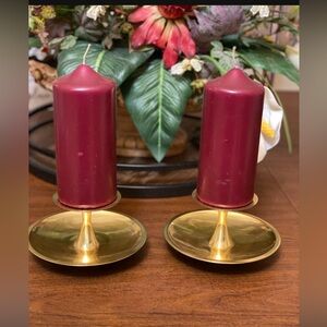 2 Brass Vintage Candle Holders with Candle